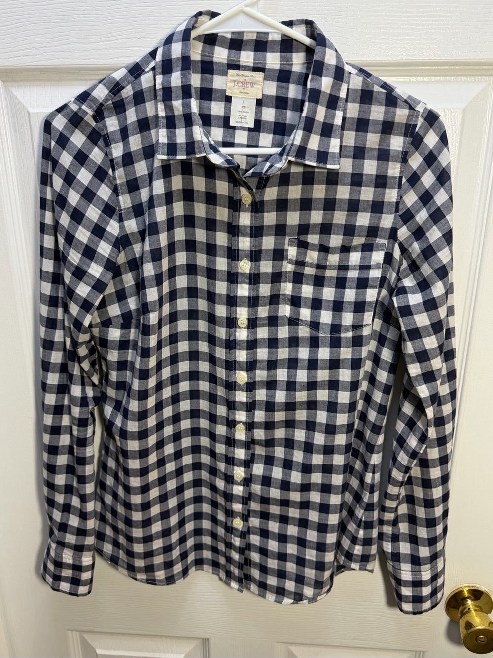 J. Crew Navy and White Check Button-Down Shirt 100% Cotton